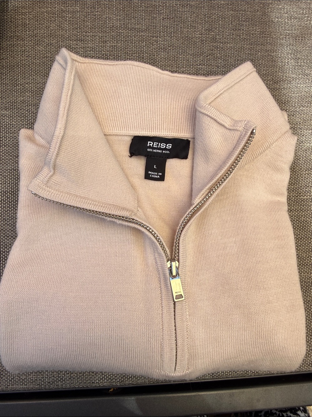 Reiss Men's Zip-Neck Sweater in Beige - Picture 7 of 8